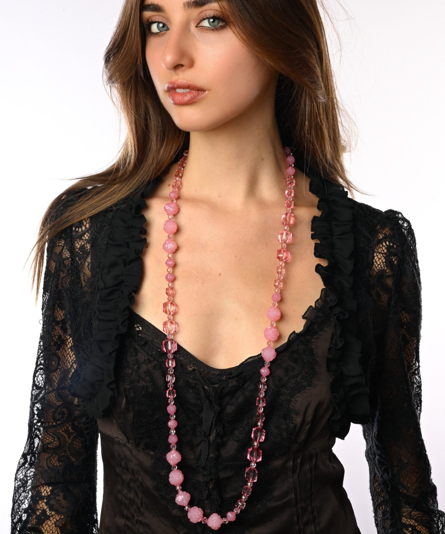 Carved Rose Long Necklace