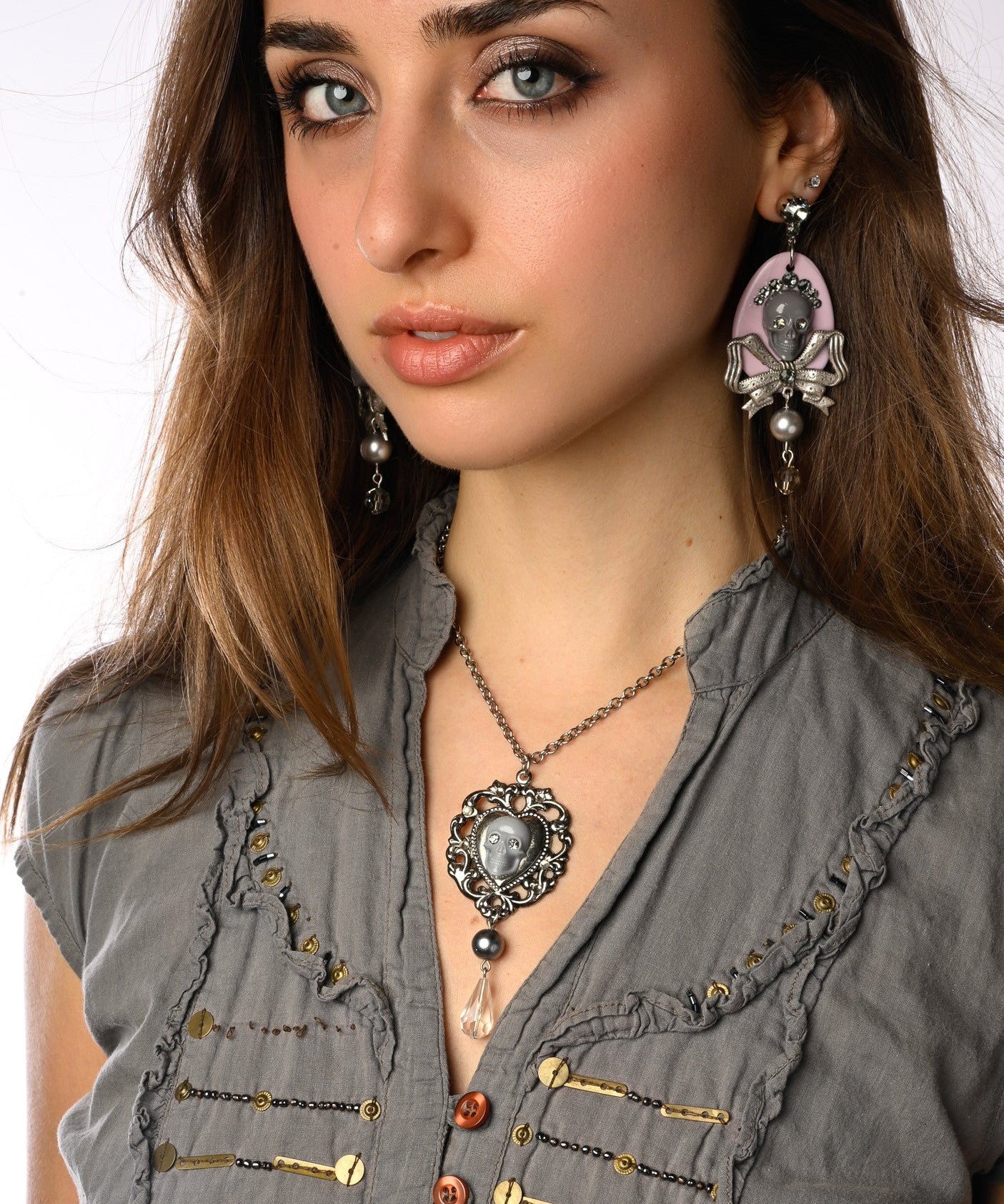 Filigree Heart Skull Necklace