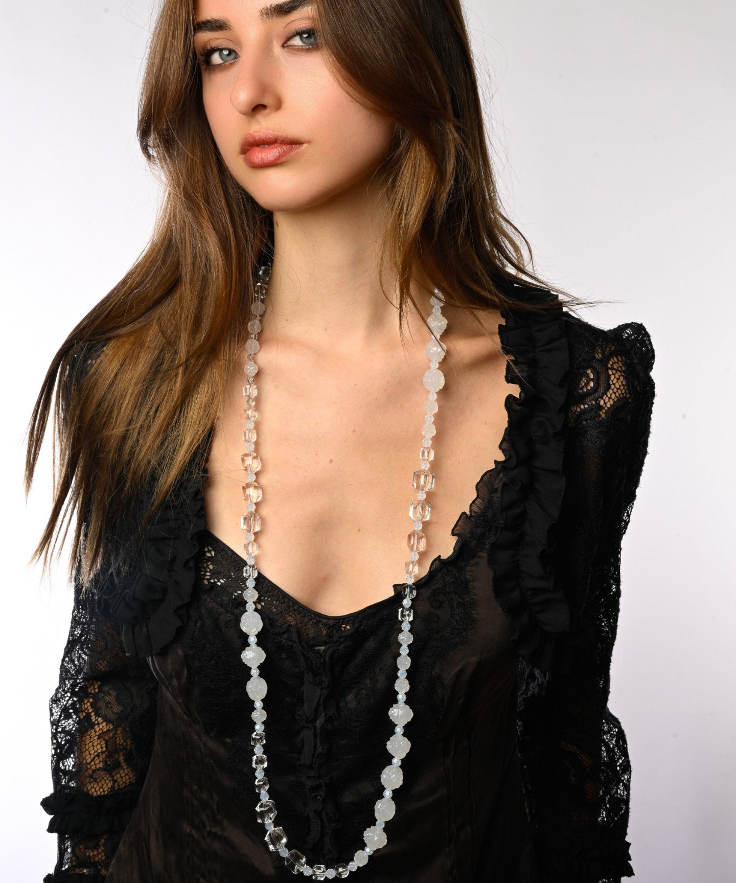 Carved Rose Long Necklace