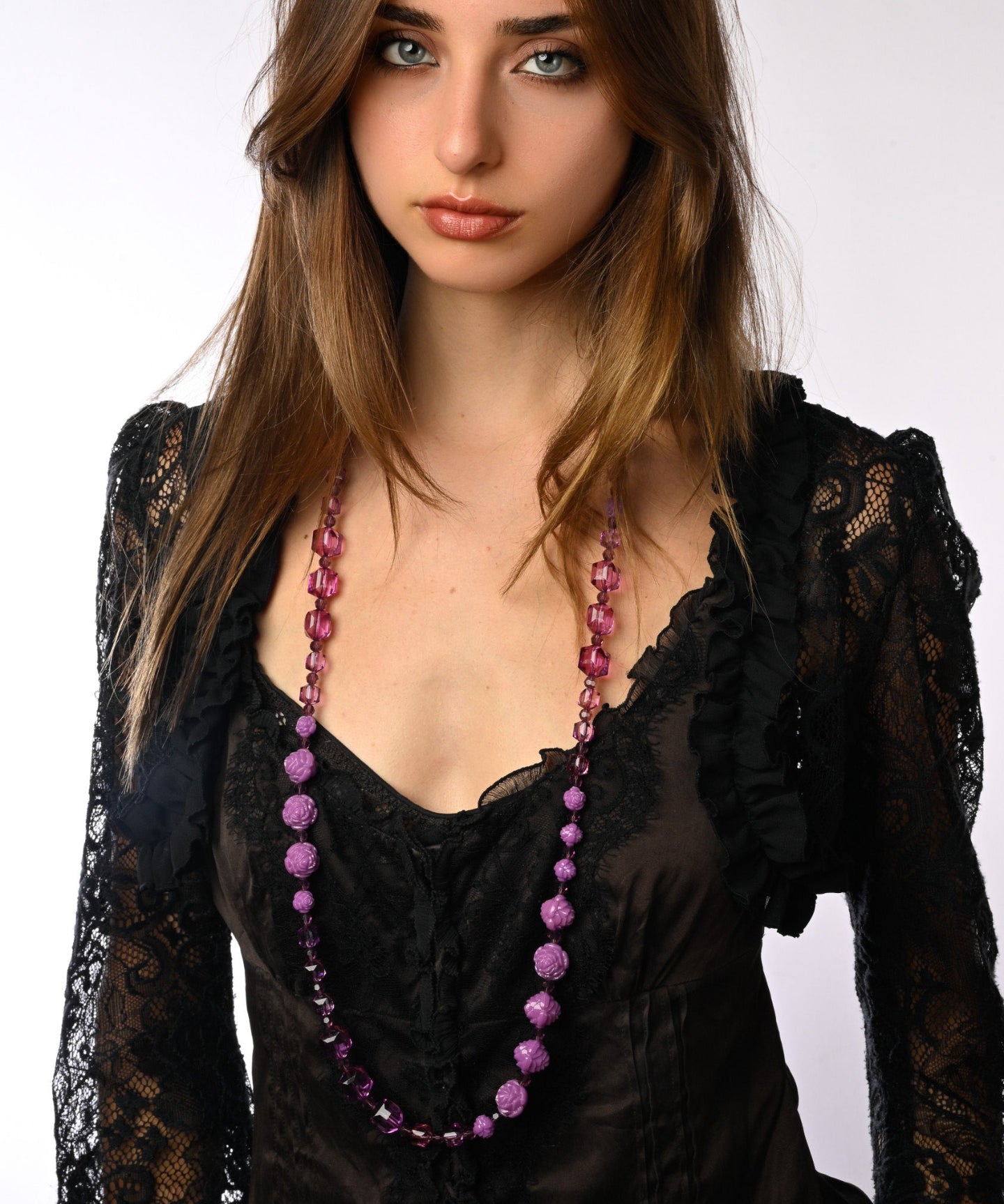 Carved Rose Long Necklace