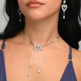 HEART LARIAT SILVER NECKLACE