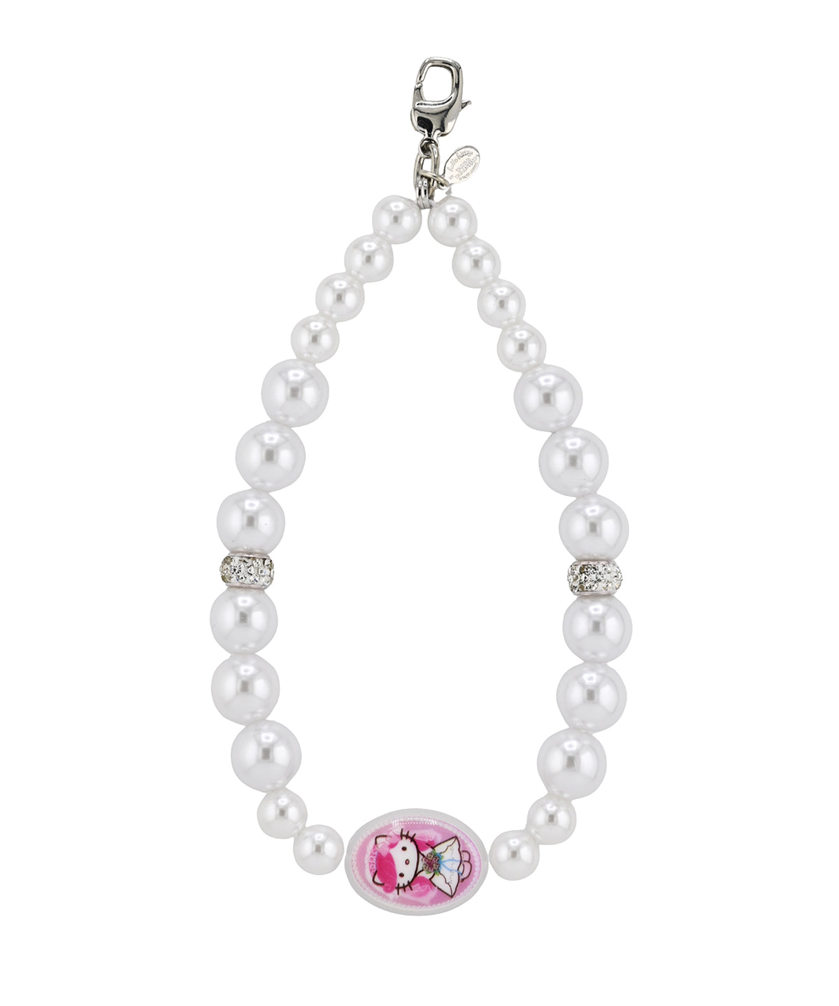 Pearl phone wristlet with a Hello Kitty x Tarina Pink Head charm 