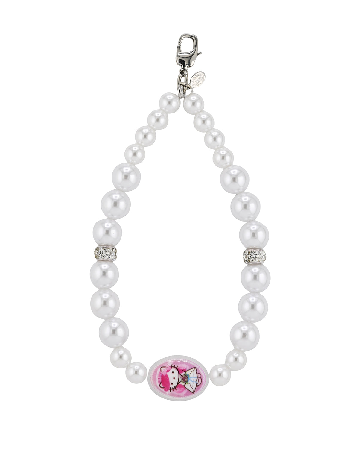 Pearl phone wristlet with a Hello Kitty x Tarina Pink Head charm 
